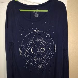 Navy blue long sleeve astrological shirt